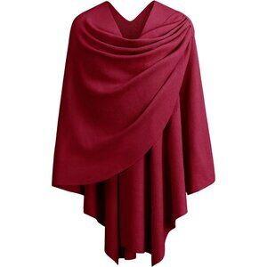 Women's 1-maroon Cross Front Poncho Sweater Wrap Knitted Elegant Shawls Cape